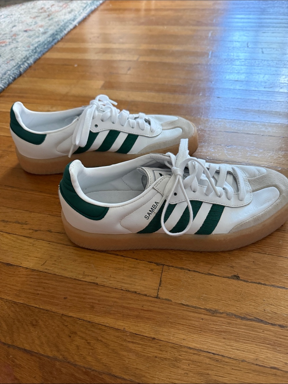 adidas White Platform Samba Sneakers with Green Stripes - Picture 5 of 7